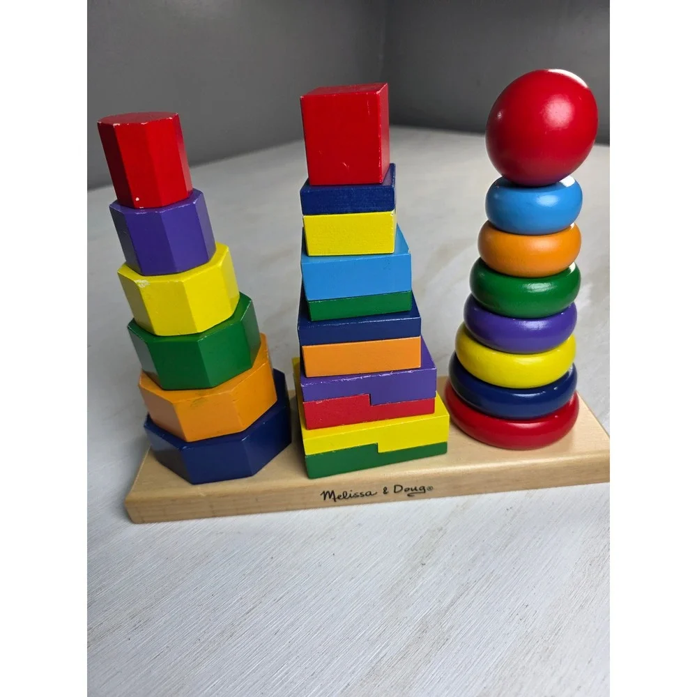 Melissa & Doug Stack and Sort Board Wooden Educational Toy Rainbow Shapes 301
